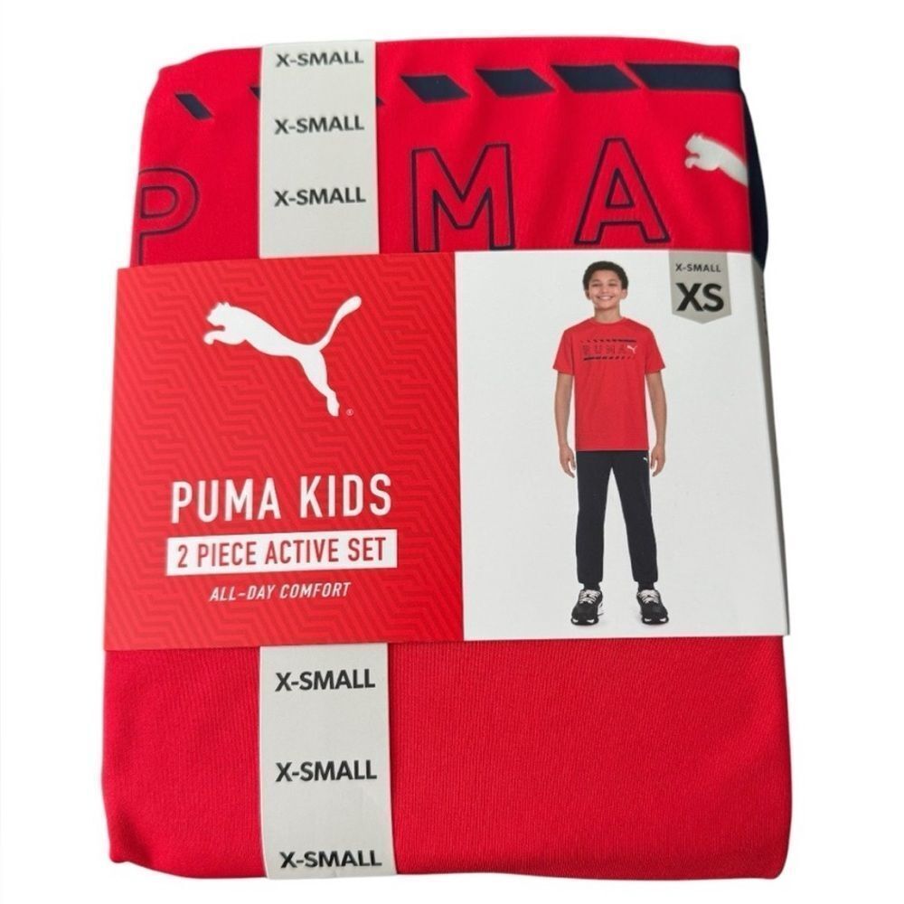 Puma Boys 2-Piece Activewear Set NWT Red Graphic Tee Black Joggers Size XS 4-5